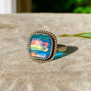 Sterling silver ring with dichroic glass